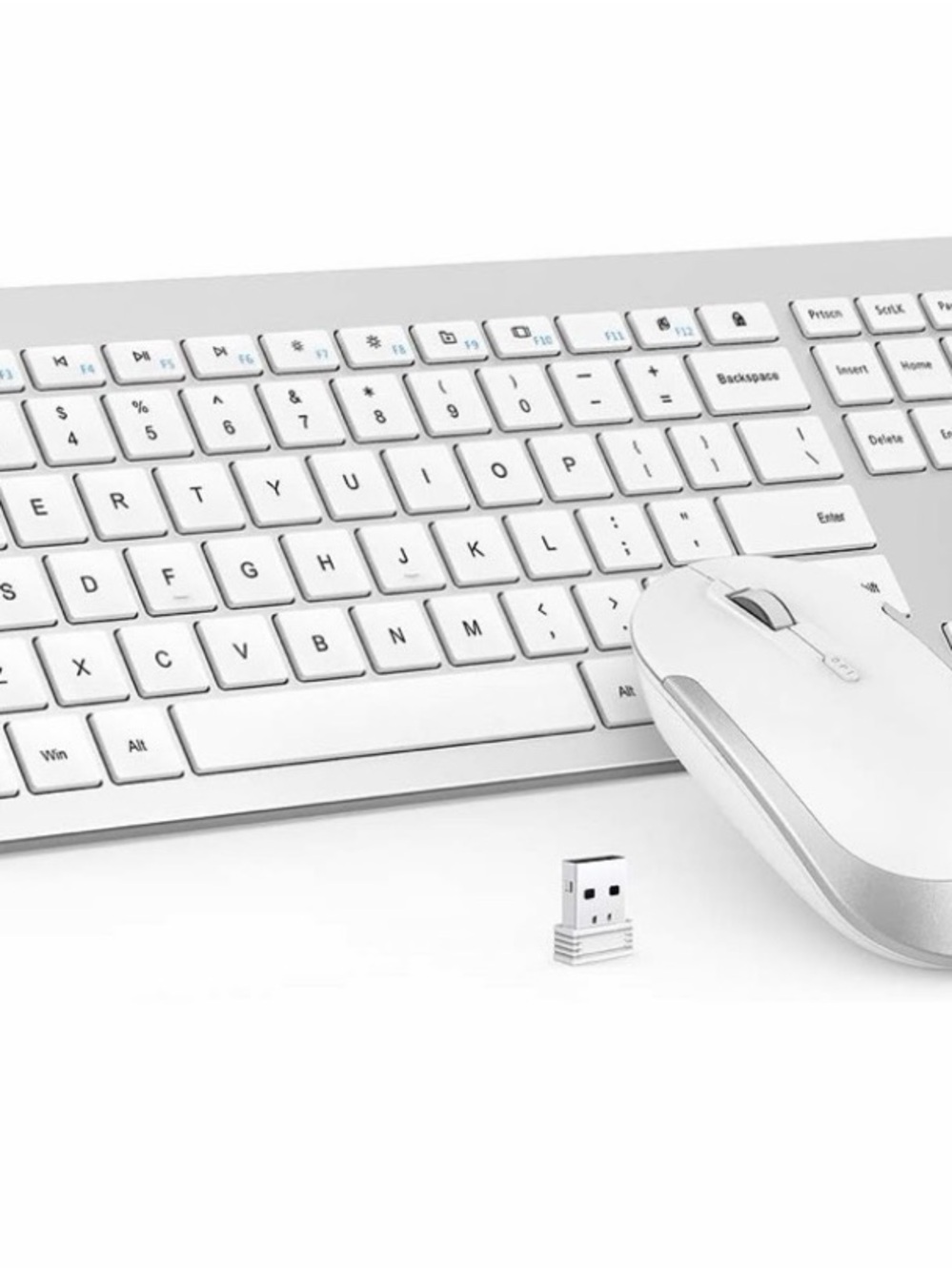 SEENDA SK38 Wireless Keyboard & Mouse Combo Full Size White Silver USB Receiver